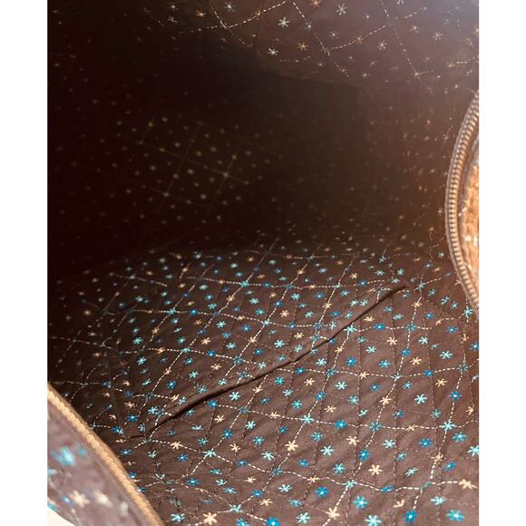 Floral Large Tote Bag in Brown , Blues, White, and Tan. 17” x 14” x 5.5” - Picture 5 of 9